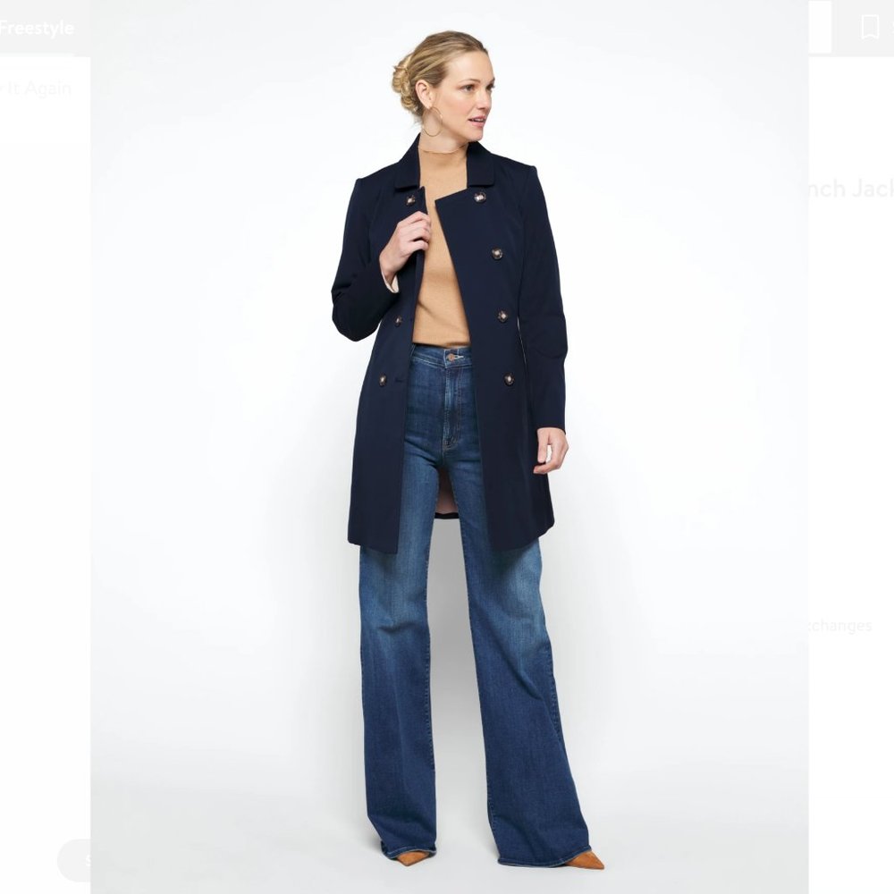 41 HAWTHORN Crue Long Belted Trench Jacket Navy M